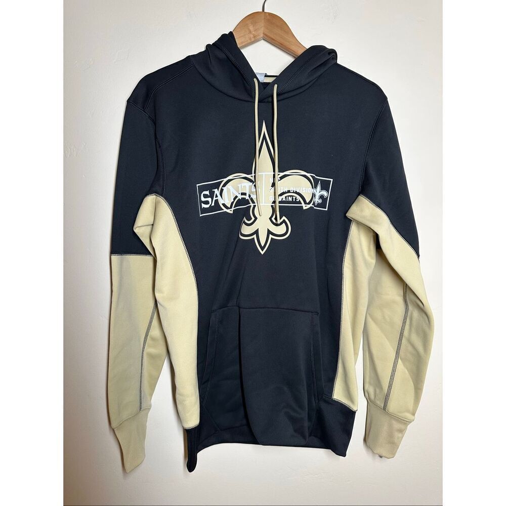 🏈 Nike Black and Tan New Orleans Saints Pull Over Hoodie Sweater Size Mens Small
